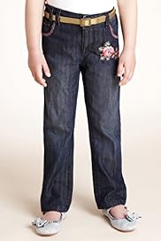 Autograph Cotton Rich Floral Embroidered Jeans with Belt