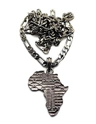 Jewelry: African Tribal Imprint Africa Pendant with 24" Figaro Chain Necklace - Hematite-Tone MSP314HE - NYfashion101