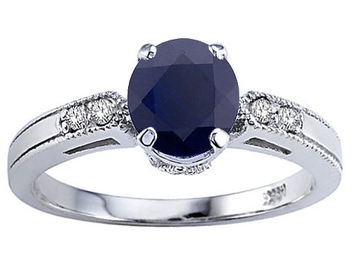 1.29 cts Genuine Black Sapphire and Diamond Engagement Ring - 14kt White or Yellow Gold