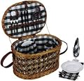 Household Essentials ML-2715 Woven-Willow Oval-Shaped 4-Person Picnic-Basket Set