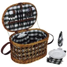 Household Essentials ML-2715 Woven-Willow Oval-Shaped 4-Person Picnic-Basket Set