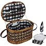 Household Essentials ML-2715 Woven-Willow Oval-Shaped 4-Person Picnic-Basket Set