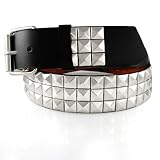 Black Snap Belt with 3 Rows of Punk Rock Silver Metal Pyramid Studs