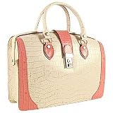 L.A.P.A. Ivory & Pink Croco-embossed Leather Doctor Style Bag