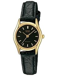 Casio Womens LTP1094Q-1A Black Leather Quartz Watch with Black Dial