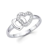 14k White Gold Two Heart Shape Love Diamond Ring .07 ct