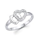 14k White Gold Two Heart Shape Love Diamond Ring .07 ct (G-H Color, SI2 Clarity)