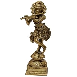 Lord Krishna Hindu God Brass Statue 6 x 1.75 x 1.75 inches