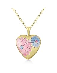 Heart Shaped Locket Style Pendant Necklace With Flower Design For Women 14K Yellow Gold Vermeil