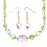 Green and Aurora Borealis Crystal Necklace and Earring Set