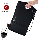 DuVino BAG IT! Neoprene Wine Purse - BYOB Wine Tote Carrier - Incl. 2 Baggies w/Spout - Holds 4 Bottles of Wine. Great Wine Gifts for Women or Her! Wine to Go Made Easy! (Black)