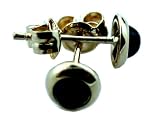 Onyx Mini Round Button Earrings, 14k Gold