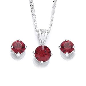 Chic Silver Swarovski Crystal Birthstone Pendant/Earring Set With 18 Inch Chain July