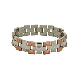 Mens Stainless Steel Polished and Rose Gold Plated Cross Link Bracelet, 8.5