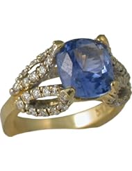 Sapphire Ring with 0.61 Cttw. Diamonds in 18 Karat Yellow Gold