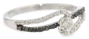 10k White Gold Black and White Diamond Promise Ring (1/4 cttw, I-J Color, I2-I3 Clarity), Size 8