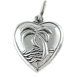 Palm Tree Puffed Heart Vintage Style 925 Sterling Silver Traditional Charm or Pendant