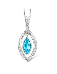 Twin Marquis Diamond Pendant In 18K White Gold With A 0.70 ct. Genuine Blue Topaz Center Stone.