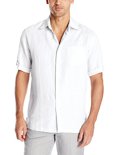 Cubavera Men's Chest Pocket Solid Short Sleeve Woven Shirt, Bright White, Large