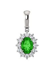 14K White Gold 7.00x5.00mm Oval Cut Tsavorite and Diamond Pendant -- LIFETIME WARRANTY