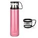 HappyGo Stainless Steel Vacuum Insulated Travel Mug Water Bottle Beverage Flask Coffee Thermos No BPA Leak Proof for Hot and Cold Drink 16oz Pink