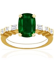 18K Yellow Gold Cushion Cut Emerald Ring With Sidestones