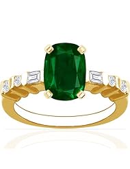 14K Yellow Gold Cushion Cut Emerald Ring With Sidestones
