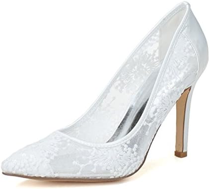 Favebridal Women's Lace Pointed Toe High Heels Sandals Wedding Bridal Shoes for Bride ZXF0608-10 White US7.5