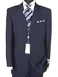 Signature Collection 3 Button 2pc Mens Suit Italian Tropical Light Weight Fabric Super 140s Hand Tailored Year Round Use Business Suit Dark Navy (48 Long)