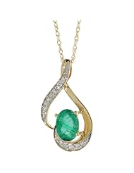 14k Yellow Gold Natural Emerald Necklace 1.24 ct 7x5 Oval, 0.07 ct Diamond 18 inch