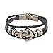 MORE FUN Punk Style Woven Rope Black Leather Triple Brand Bracelet with Metal Clasp