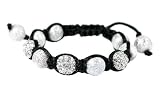 Shamballa Unisex Ice Bracelet, Buddist Beads Hiphop, Silver Tone White Crystal Disco Balls-adjustable 7