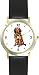 Golden Retriever Dog - WATCHBUDDY&reg; DELUXE TWO-TONE THEME WATCH - Arabic Numbers - Black Leather Strap-Women's Size-Small