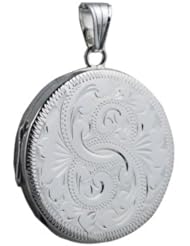 Silver 29mm engraved flat round Locket