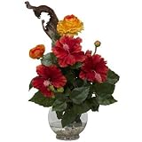 Hibiscus and Ranunculus w/Fluted Bowl Silk Flower Arrangement