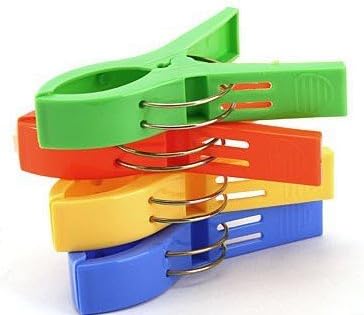 DCDEAL 4 pcs Durable Large Beach Towel Clips Plastic Clothespins Clothes Pegs Pins Clothes Hanger Clamp (Color:Random)