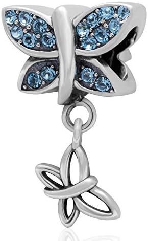 Charmstar Come Fly With Me Charm with Australian Crystal Authentic 925 Sterling Silver Butterfly Bead for European Bracelet (Aquamarine Color)