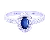 14K Yellow or White Gold Petite Oval Gemstone and Diamond Engagement Ring-Blue Sapphire-full, half sizes from 5-8.5