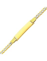 14K Yellow Gold White Pave 3.0mm Baby ID Concave Curb Bracelet with Lobster Claw Clasp - 6"Inches