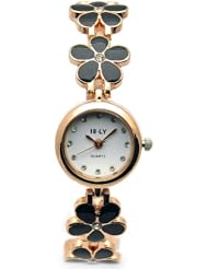 Sinceda Fashion Lady Girl Bracelet Quartz Movement Bangle Wrist Watch Rose Gold Black Strap