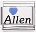 Allen Dark Blue Heart Laser Name Italian Charm