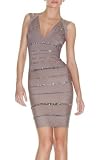 6sense Coffee V neck Crystal Bandage Dress