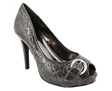 PATENT CROCODILE BUCKLE PEEP TOE HEEL