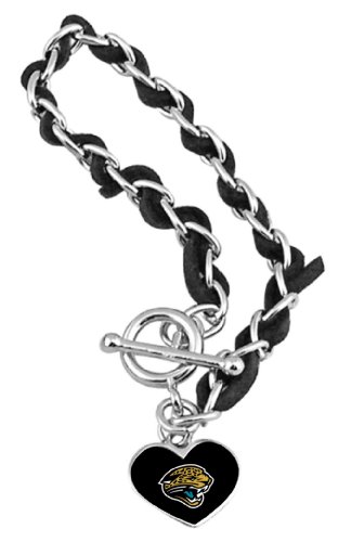 NFL Jacksonville Jaguars Chain and Leather Strap Bracelet with Team Logo Charm