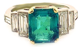 Estate 2.81ct Emerald, Diamond and Platinum Ring