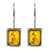 Sterling Silver Honey Amber Rectangular Earrings