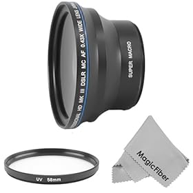 58MM Professional 0.43X Wide Angle High Definition Lens (w/ Macro Portion) + 58MM Ultra Violet (UV) Lens Filter (CANON REBEL - T3i T3 T2i T2 T1i XTi XT XSi XS, CANON EOS - 1100D 600D 550D 500D 450D 400D 350D 300D 7D)