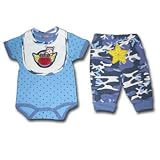 Only Boys by bon bebe - Baby Camo 3-Piece Creeper Set (Blue), Available in Multiple Sizes
