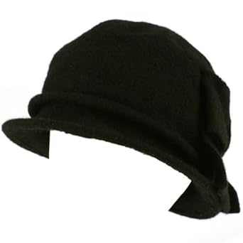 100% Wool Winter Cloche Bucket Ribbon Bow Crushable Wire Brim Church Hat Black