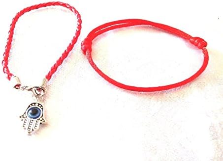 Lot of 2!!! RED Evil Eye Hamsa Bracelet + 1 Kabbalah Adjustable String Bangle Cuff